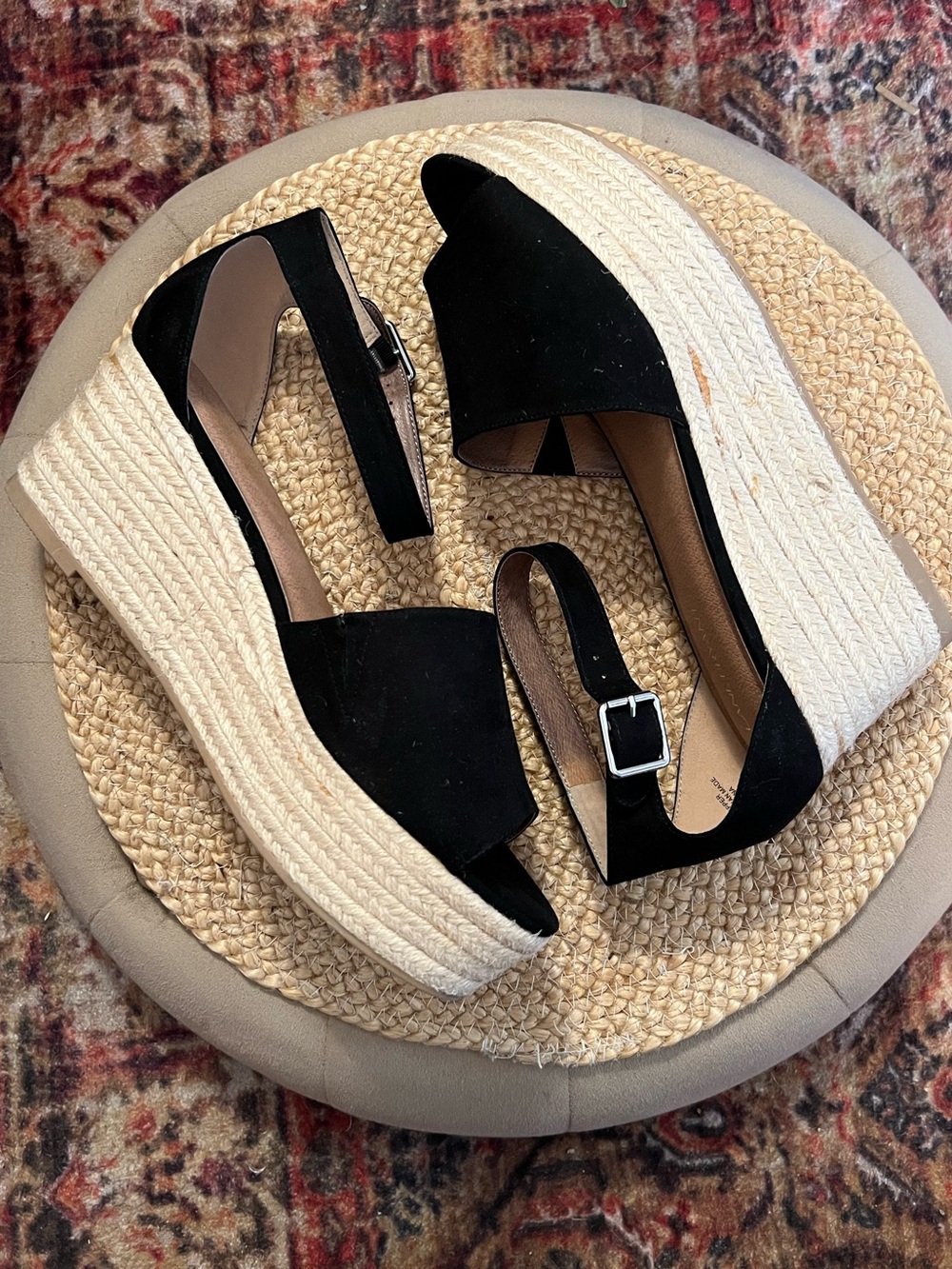 Lane Bryant Black Espadrille Wedge Sandals with Ankle Buckle